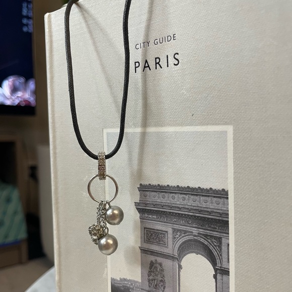 Authentic Swarovski Pearl Crystal Necklace with Leather Cord - Picture 1 of 5